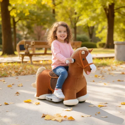 AIYAPLAY Cavallo Elettrico con Pedali, Rotelle e Suoni Marrone