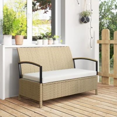 Outsunny Banc Rangement Résine Tressée 125L Acier Kaki