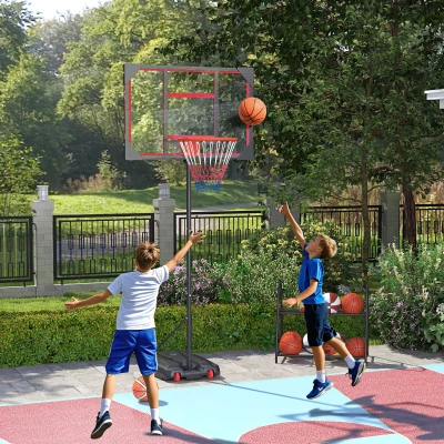 AIYAPLAY Kinder-basketbalring, outdoor basketbalring voor kinderen, in hoogte verstelbaar 210-260 cm, met wielen, vanaf 6 jaar, Rood