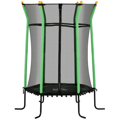 HOMCOM Kindertrampoline, met Veiligheidsnet, Foam Beklede Palen, Staal, Belastbaar tot 50 kg, L122x B111 x H190 cm, groen