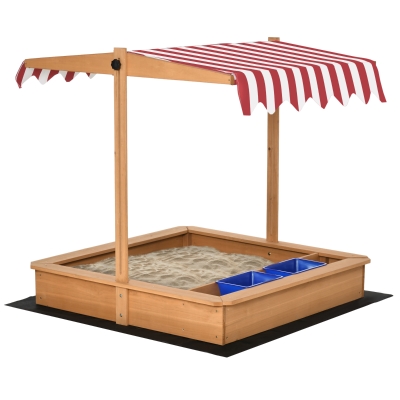 Outsunny zandbak met verstelbaar dak voor kinderen van 3-7 jaar geel 107,5 x 107,5 x 110 cm