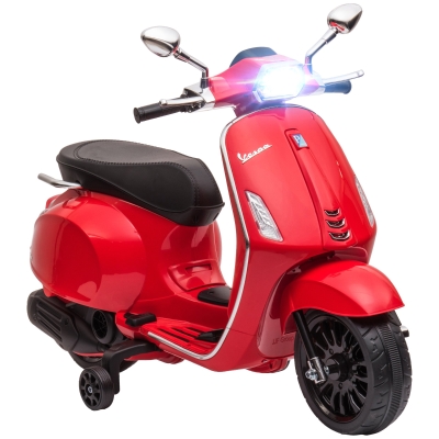 AIYAPLAY Moto Eléctrica para Niños de +3 Años con Licencia Vespa con USB MP3 Luz LED Radio FM Velocidad 3 km/h Carga 35kg Rojo