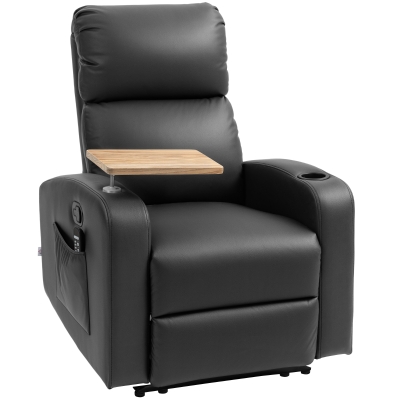 HOMCOM Massagesessel Relaxsessel Liegesessel, 1 Klapptisch, 1 Fußstütze; 77 cm x 93 cm x 105 cm, Schwarz