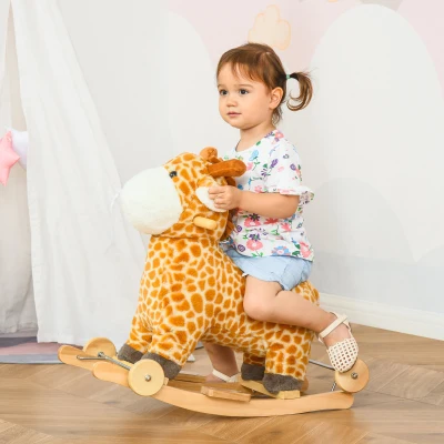 HOMCOM Girafe à Bascule 2en1 Sonore Peluche Bois
