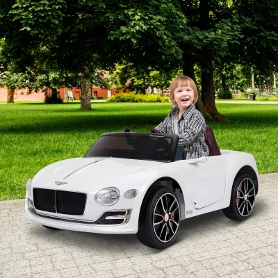 HOMCOM Coche Eléctrico para Niños Bentley GT Coche de Batería para Niños de +3 Años Velocidad 2,5-5 km/h 108x60x43 cm Blanco