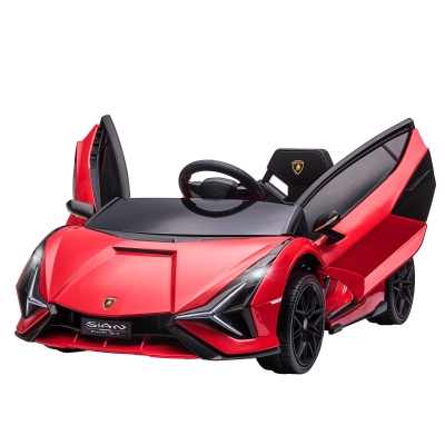 HOMCOM kindervoertuig 2 rijmodi Lamborghini SIAN SUV auto speelgoed elektrische auto met afstandsbediening extra brede banden muziek (MP3 / USB) licht 3–5 jaar PP metaal rood 108 x 62 x 40 cm