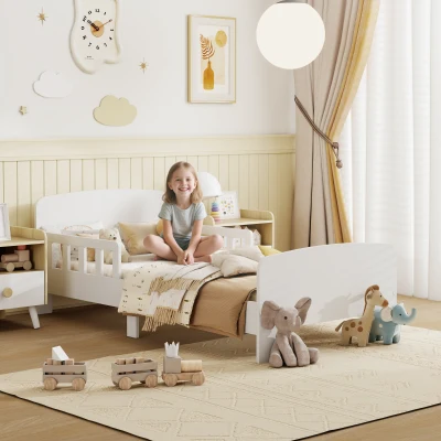 AIYAPLAY Toddler Bed White with Safety Rails for Kids Ages 3-8
