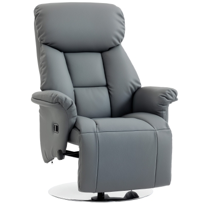 HOMCOM Relaxstoel met ligfunctie, lederlook, voetensteun, tot 120 kg, 78 x 80 x 109 cm, grijs