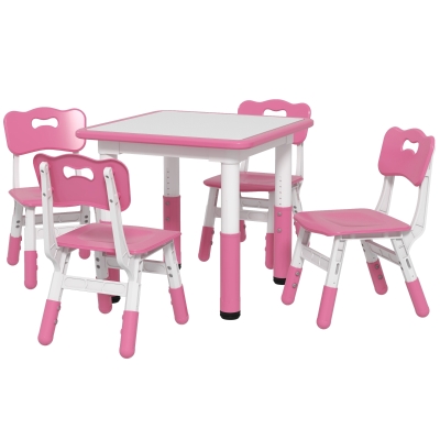AIYAPLAY Set Tavolo e Sedie per Bambini 5 pz in Legno e PP Rosa