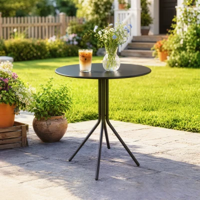 Outsunny Beistelltisch Garten Ø60 x 71 cm wetterfester Gartentisch mit Fußpolster, Rund Stahl 30kg belastbar