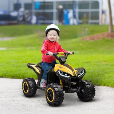 HOMCOM Quadriciclo Elétrico para Crianças de 3-5 Anos Veículo Eléctrico a Bateria 12V com 2 Motores 83x53x55,5 cm Amarelo