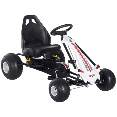 HOMCOM Vélo et véhicule pour enfants kart à pédales siège réglable frein manuel roues AR plastique acier noir blanc