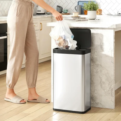 HOMCOM Sensorprullenbak 45L met soft-close deksel en bewegingssensor, voor keuken, slaapkamer en kantoor, zilver