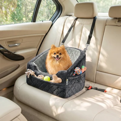 PawHut Dog Car Seat Booster Detachable Cushion Grey