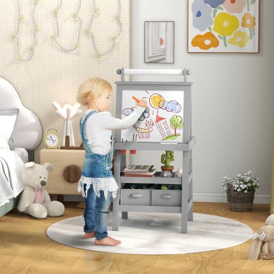 AIYAPLAY 3-in-1 Kids Easel Magnetic Whiteboard Grey