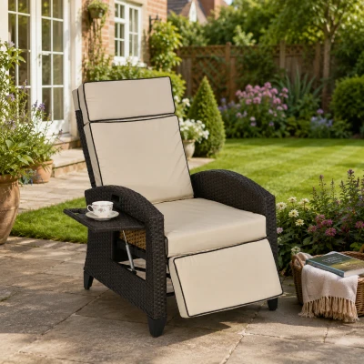 Outsunny Recliner Chair with Footrest & Tray Khaki