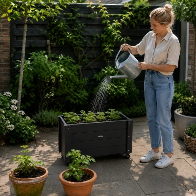 Outsunny verhoogd bed, bloembak met wielen, plantenbak voor tuin, massief hout