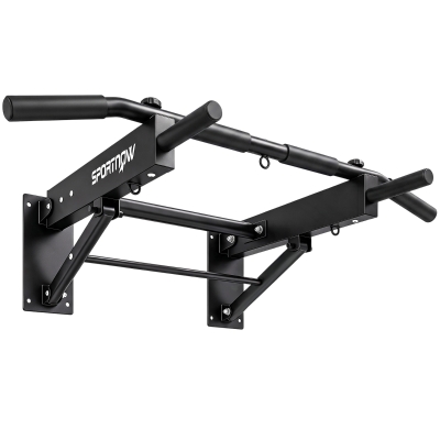 SPORTNOW Wall-Mounted Pull Up Bar Folding 3 Hooks Black
