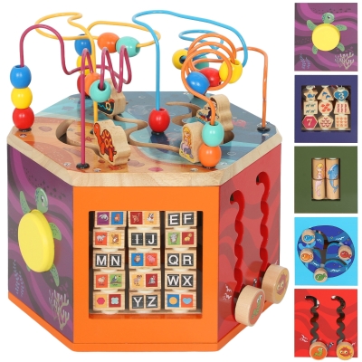 AIYAPLAY Wooden Activity Cube with Bead Maze for Toddlers