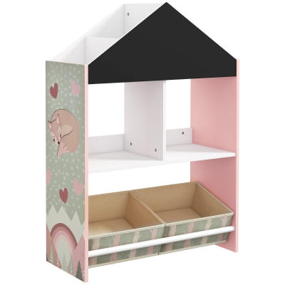 ZONEKIZ Organizador Infantil Estantería para Juguetes con Estantes Abiertos y 2 Cajas Extraíbles 62,4x26,5x90 cm Rosa