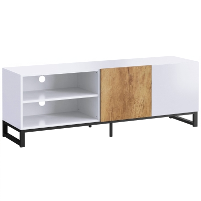 HOMCOM Meuble TV 140cm Blanc 2 Portes Étagères Réglables
