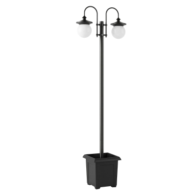 Outsunny Solar lantaarn op paal 182 cm, verstelbare tuinlamp voor buiten met 2 koppen, plantenbak, lichtsensor en schakelaar, IP44
