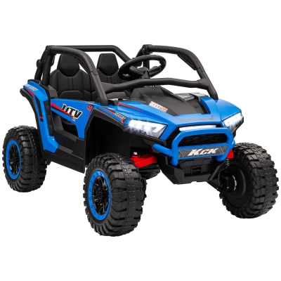 AIYAPLAY Elektrische Kinderauto 24V UTV met 2,4 GHz afstandsbediening, 4 motoren, kinderwagen met claxon, muziek, koplampen, elektrisch voertuig voor kinderen van 3-8 jaar, blauw