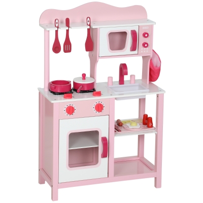AIYAPLAY Cucina Giocattolo Bambini con Microonde in Legno Rosa