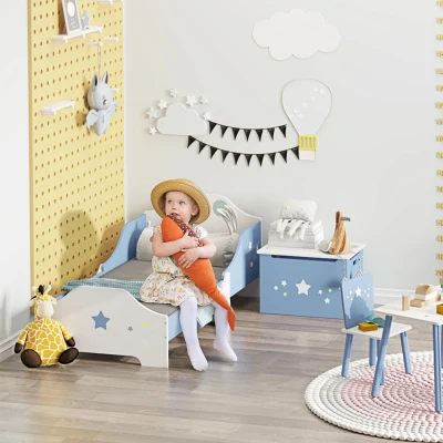 HOMCOM Lit Enfant Étoiles Bleu Blanc Sommier Inclus
