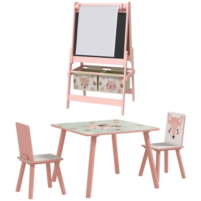 ZONEKIZ Kids Table & Chair Set with Easel Storage Pink