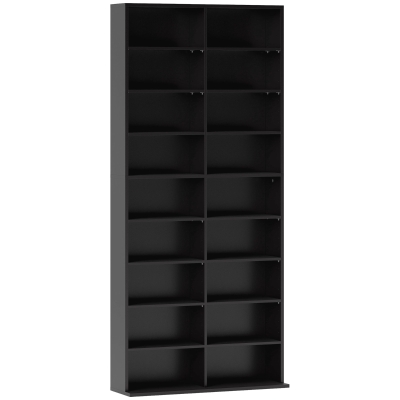 HOMCOM Étagère CD/DVD 14 Niveaux Réglables Noir 78,5x24x175 cm