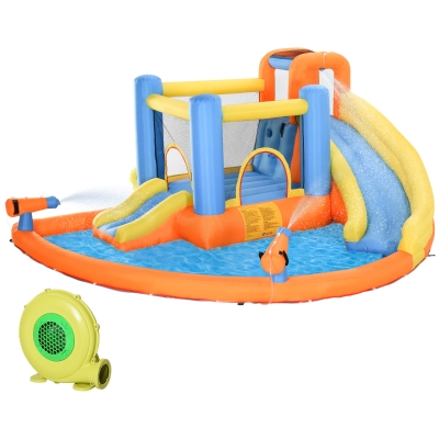 AIYAPLAY 5-in-1 Inflatable Bouncy Castle Dual Slides Pool Blower