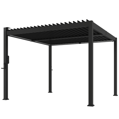 Outsunny Pergola 3 x 3 m Terrassenüberdachung mit Solar LED-Beleuchtung verstellbar Lamellendach Kurbelgriff Entwässerungsrinnen