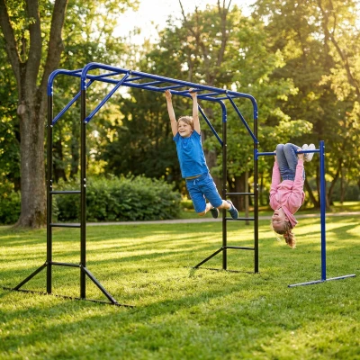 AIYAPLAY Klimrek Outdoor Klimtoren met turnstok en optrekstang voor 3-8 jaar kinderen tot 150kg 250x190x180 cm Zwart