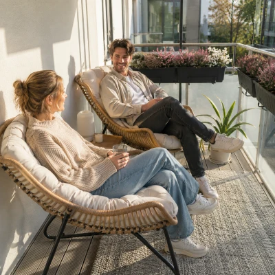 Outsunny Tuin Lounge, Rotan look, Buitensstoel, met Kussen, Metalen frame, 75x101x90 cm, Natuur/Khaki/Zwart