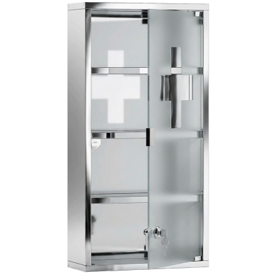HOMCOM Medicijnkastje medicijnkastje EHBO met slot RVS 30 x 12 x 60 cm