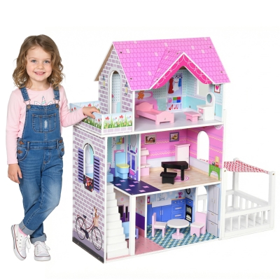 HOMCOM Casa delle bambole 86cm x 30cm x 87cm Rosa
