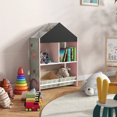 ZONEKIZ Organizador Infantil Estantería para Juguetes con Estantes Abiertos y 2 Cajas Extraíbles 62,4x26,5x90 cm Rosa