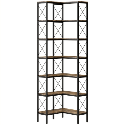 HOMCOM Étagère d’Angle 6 Niveaux Métal Brun Rustique