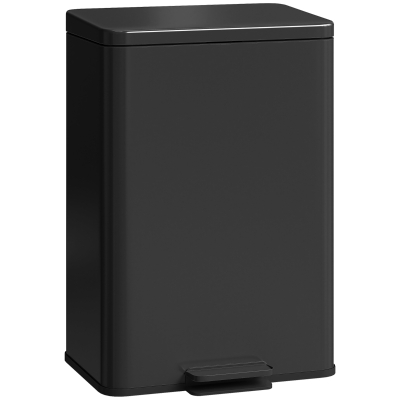 HOMCOM Pedaalemmer 20 liter met softclose-deksel, pedaal en uitneembare binnenemmer, matzwart, 34,2 x 30,6 x 44,2 cm