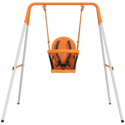 Outsunny Balançoire Bébé Extérieur Acier Dossier Ceinture 25kg Orange