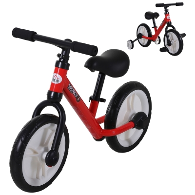 HOMCOM Kinder Laufrad ab 2-5 Jahre Lauflernrad mit Stützrädern, Pedalen, Höhenverstellbarem Sitz, Spielzeug Balance Bike für Kleinkinder Erste Geburtstag Geschenk, Rot
