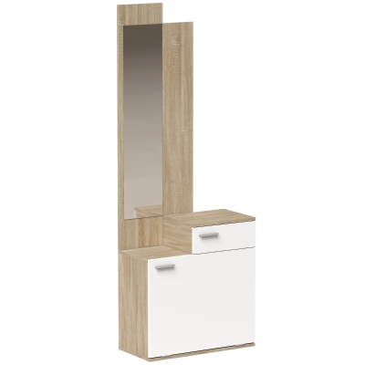 HOMCOM Recibidor de Entrada con Espejo Zapatero Abatible Cajón Mesa Pequeña 61x30x170 cm Blanco