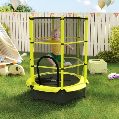 HOMCOM Cama Elástica Infantil Ø140 cm para Niños de 3-10 Años con Red de Seguridad Carga 50 kg para Interior Exterior Amarillo