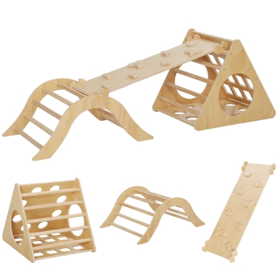 AIYAPLAY Escalada para Niños de 18-48 Meses 8 en 1 con Rampa Escalera de Arco y Bolsa de Arena 175x59,5x60 cm Natural