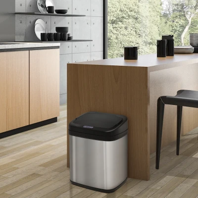 HOMCOM Sensorprullenbak 20L RVS Automatische prullenbak met bewegingssensor, binnenemmer 33 x 25 x 42,5 cm Zilver+Zwart