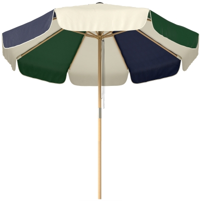 Outsunny Sombrilla Terraza Exterior Ø2,3 m con Marco de Efecto Madera Polea con Cuerda Dosel Bicolor UPF30+ Verde Oscuro