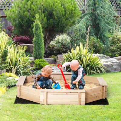 Outsunny Kids Wooden Sand Pit Outdoor Playset 139.5cm Khaki