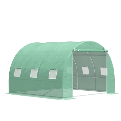 Outsunny Serre Tunnel 9m² Acier PE Vert avec Porte et Fenêtres