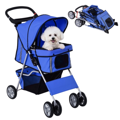 PawHut Pet Stroller Mini Dogs Cats Foldable Blue
